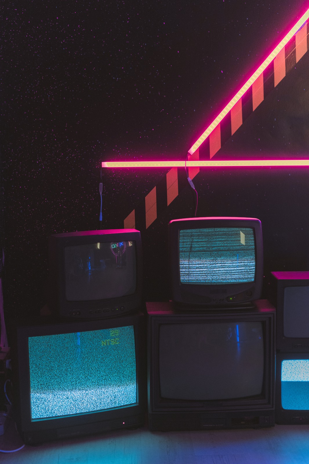 Neon television room — let's ruffle some feathers
